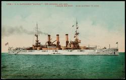 1304 - U.S. BATTLESHIP "KANSAS."  
600 OFFICERS AND MEN. LENGTH 424 FEET. MAIN BATTERY 14 GUNS.

