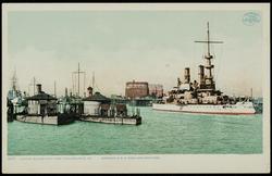 11107 SHOWING U.S.S. IOWA AND MONITORS. LEAGUE ISLAND NAVY YARD, PHILADELPHIA, PA.