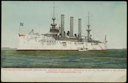 UNITED STATES CRUISER BROOKLYN, LENGTH 400 FT. 6 IN., BREADTH 64 FT. 8 1/4 IN., DRAFT 24FT., PLACE LAUNCHED PHILADELPHIA, PA.