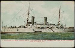 U.S. CRUISER OLYMPIA, LENGTH 340FT., BREADTH 53 FT. 05/8 IN., DRAFT 21 FT. 6 IN., PLACE LAUNCHED SAN FRANCISCO, CAL.