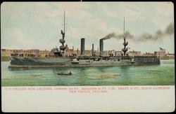 U.S. CRUISER NEW ORLEANS, LENGTH 346 FT, BREADTH 43 FT. 9 IN., DRAFT 18 FT., PLACE LAUNCHED NEW CASTLE, ENGLAND.