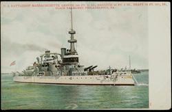 U.S. BATTLESHIP MASSACHUSETTS, LENGTH 350FT. 11 IN., BREADTH 69 FT. 3 IN., DRAFT 23 FT. 10 1/2 IN., PLACE LAUNCHED PHILADELPHIA, PA.