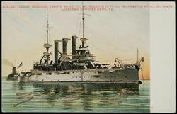 U.S. BATTLESHIP MISSOURI, LENGTH 393 FT. 11 3/8 IN., BREADTH 72 FT. 2 1/2 IN., DRAFT 23 FT. 8 1/2 IN., PLACE LAUNCHED NEWPORT NEWS, VA.