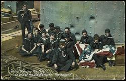 Sailors Mending the Flag on one of the Old Monitors, "The Nahant."
