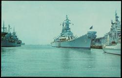 One of the largest type battle ships at pier #7 Naval operating base, Norfolk, Virginia. This is the largest Naval Base in the world.