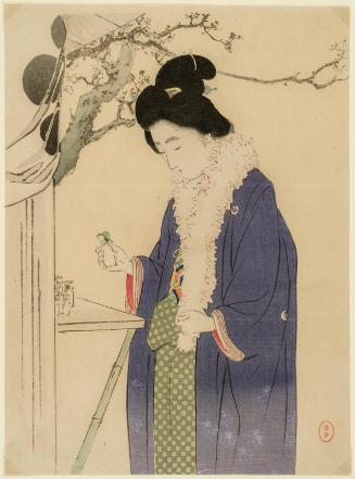 The Bush Warbler Whistle (Uguisu-bue), frontispiece illustration from the literary magazine Bungei kurabu, vol. 12, no. 3