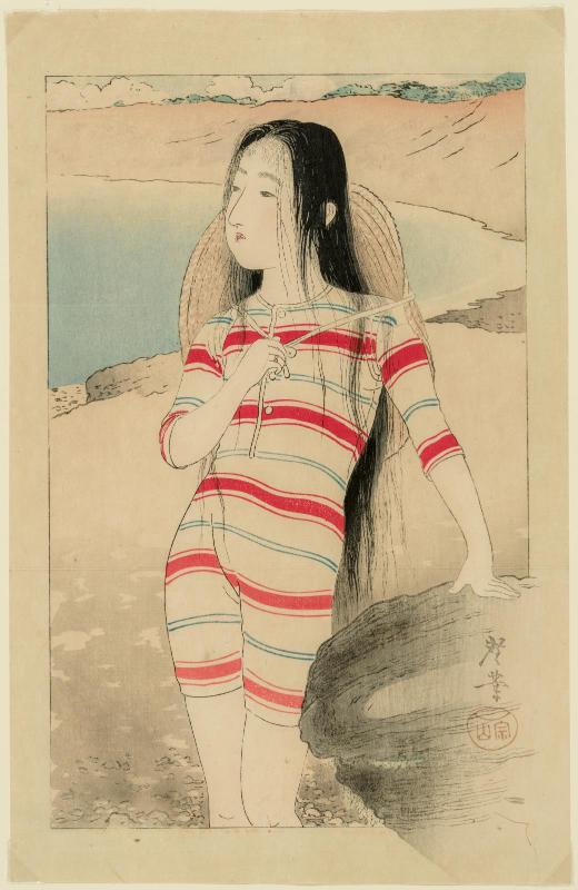 Sea-bathing Beauty (Bijin no kaisuiyoku), frontispiece illustration from the literary magazine Bungei kurabu, vol. 9, no. 10
