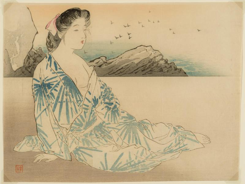Bathing (Yuami), frontispiece illustration from the literary magazine Bungei kurabu, vol. 14, no. 8