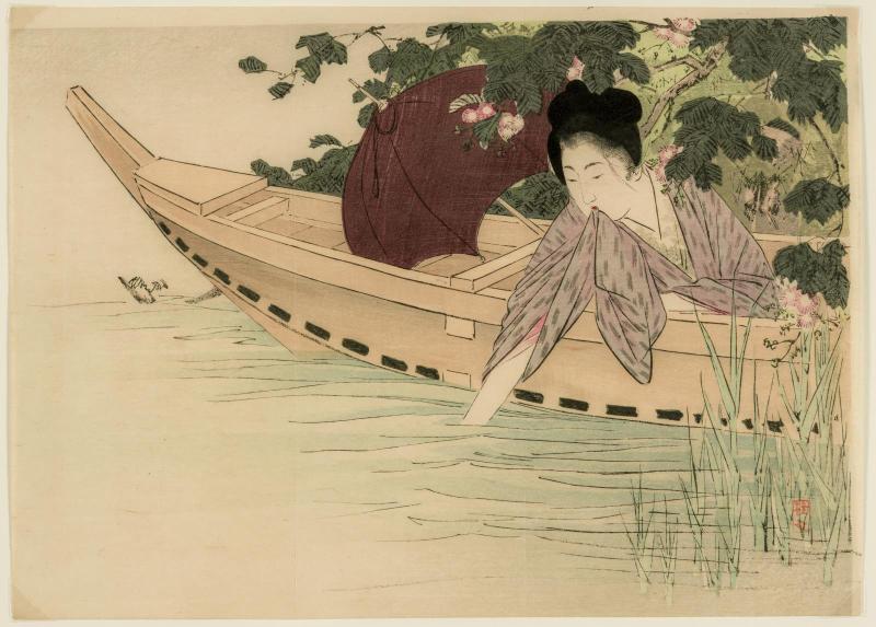 A Pledge at the Lake (Koshin no chikai), frontispiece illustration from the literary magazine Bungei kurabu, vol. 7, no. 9