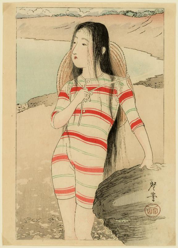 Sea-bathing Beauty (Bijin no kaisuiyoku), frontispiece illustration from the literary magazine Bungei kurabu, vol. 9, no. 10