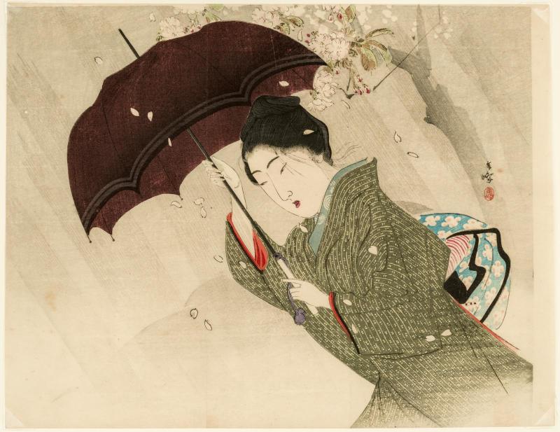 Crimson Cruelty, Green Regret (Kôzan ryokuhi), frontispiece illustration from the literary magazine Bungei kurabu, vol. 4, no. 7