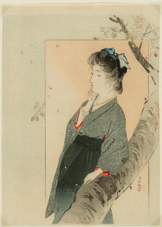 Under the Cherry Blossoms (Hana no shita), frontispiece illustration from the literary magazine Bungei kurabu, vol. 14, no. 6