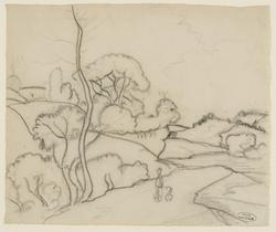 Landscape [recto], Study - Portrait of a Woman [verso]