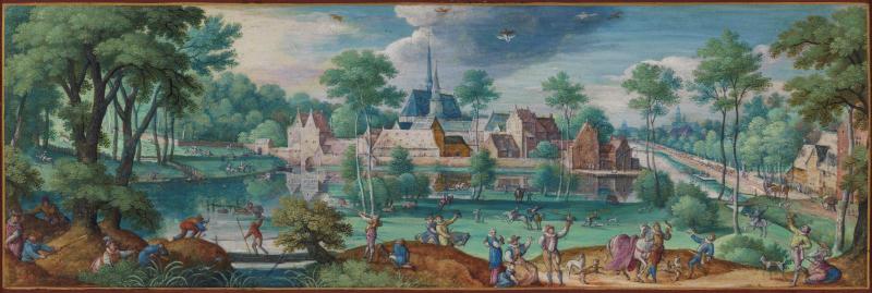 An Elegant Hunting Party before the Abbey of Rouge-Cloître, near Brussels