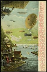 AIRSHIPS PASSING WEST POINT - PAINTED BY LOUIS BIEDERMANN.