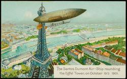 The Santos Dumont Air-Ship rounding the Eiffel Tower, on October 19th 1901.