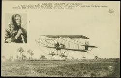 30 GRANDE SEMAINE D'AVIATION. Le biplan Sommer piloté par Paillette, envergure 10m, surface 36mq, poids total 330 kilogs, moteur Gnôme 50 HP. A l'arriére queue n'ayant qu'une surface verticale.