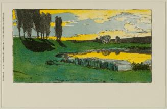 Field and pond at sunset