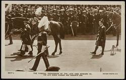 THE FUNERAL PROCESSION OF THE LATE KING EDWARD VII. THE LATE KING'S CHARGER AND FAVOURITE DOG.

