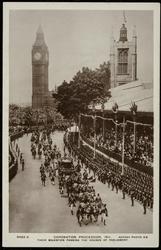 CORONATION PROGRESSION, 1911. THEIR MAJESTIES PASSING THE HOUSES OF PARLIAMENT.

