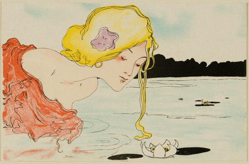 Woman looking at a water-flower, from the series Love Thoughts