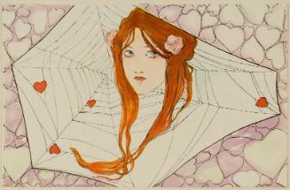Woman inside a cobweb with little hearts, from the series Love Thoughts