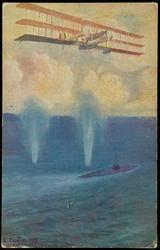 Sommergibile attaccato da un triplano "Caproni" 
U-Boat attacked by a Caproni's Triplane
