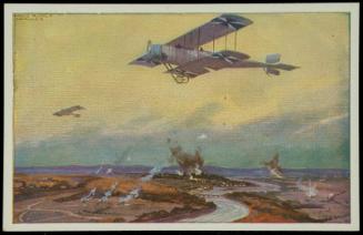 Militärdoppeldecker auf Erkundungsfahrt an der Marne.
