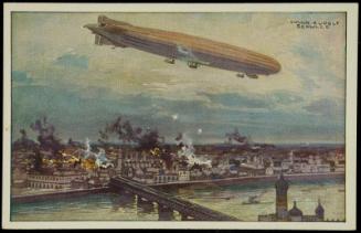 Luftschiff "Schütte-Lanz" Warschau bombardierend.