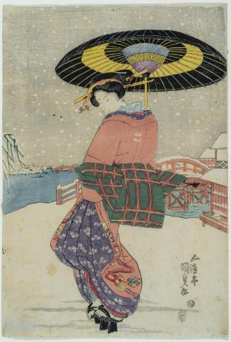 Woman with Umbrella in Snow