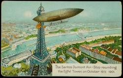 The Santos Dumont Air-Ship rounding the Eiffel Tower, on October 19th 1901.