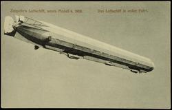 Zeppelin's Luftschiff, neues Modell 4, 1908. Das Luftschiff in voller Fahrt.