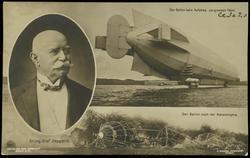 Dr.ing. Graf Zeppelin. 
Der Ballon beim Aufstieg zur grossen Fahrt. 
Der Ballon nach der Katastrophe.