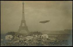 VOYAGE DE L'AÉRONAT "LEBAUDY" DU CHAMP DE MARS AU PARC DE CHALAIS-MEUDON 11h. 15', l'Aéronat prend la direction du Parc de Chalais-Meudon avec vent de bout de 36 kilom. à l'heure.