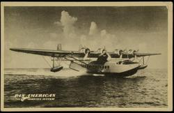 Enroute via Famous Flying Clipper Ship - Pan American Airways' S-42 Flying Clipper ships link the Americas on swift, regular schedules - spanning the Caribbean Sea in a day