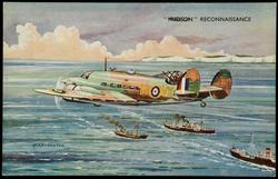 A LOCKHEED "HUDSON" GENERAL RECONNAISSANCE PLANE ESCORTING A CONVOY. TWO WRIGHT CYCLONE G MOTORS. 1,700 B.H.P. AT 6,000 FT. FURTHER DETAILS NOT AVAILABLE.