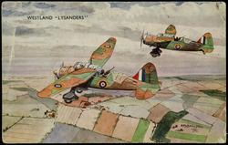 WESTLAND "LYSANDERS" ARMY CO-OPERATION PLANES 905 H.P. BRISTOL PERSEUS XII. MOTOR, 230 M.P.H. AT 10,000 FT. RANGE 600 MILES, 3 MACHINE GUNS.