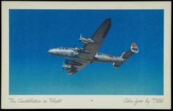 The Constellation in Flight - The Lockheed Constellation, designed and built to TWA specifications. The Constellation was designed to carry 57 passengers and a crew of seven at a speed of more that 300 miles an hour.