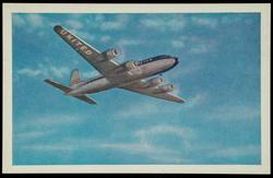 As graceful as a bird! United's big DC-6 Mainliner 300 is truly the "queen of the skyways," as it soars high in the smooth-flight levels above the clouds. Its four giant 2100 horsepower engines drive it through the skies at speeds of 5 miles a minute!
