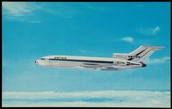 UNITED AIR LINES BOEING 727, world's first short to medium range tri-jet transport to go into service, has a speed of 600 miles per hour and is capable of taking off from 5000-foot runways with a full payload.