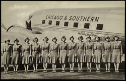 Some of Chicago & Southern's stewardesses, trained to reflect the natural hospitality of the South, and give the type of service the airline passenger expects and deserves.