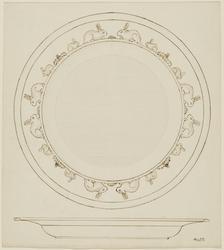 Design for child's plate decorated with rabbits