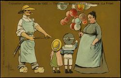 Exposition Universelle de 1900. - Théatre des Bonshommes Gillaume. (La Frise) 
-Woman with balloons.