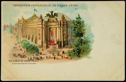 EXPOSITION UNIVERSELLE DE PARIS 1900. VUE D'ANGLE DU GRAND PALAIS prise des Champs-Élysées.

