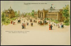 EXPOSITION UNIVERSELLE DE PARIS 1900. PERSPECTIVE DE LA NOUVELLE AVENUE AVEC GRAND ET PETIT  PALAIS.
