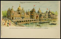 EXPOSITION UNIVERSELLE DE PARIS 1900. LES PAVILLONS D'ITALIE, OTTOMAN, ETATS UNIS, AUTRICHE, ET BOSNIE.
