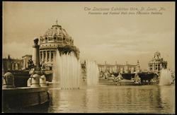 The Louisiana Exhibition 1904, St. Louis, Mo. 
Fountains and Festival Hall from Education Building.