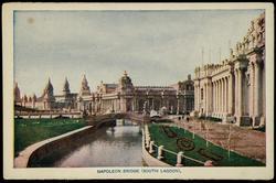 ST. LOUIS WORLD'S FAIR SOUVENIR MAILING GUIDE. 
ILLINOIS STATE BUILDING. NAPOLEON BRIDGE (SOUTH LAGOON).

