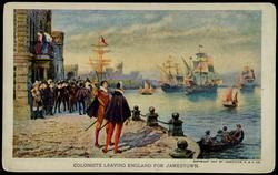 COLONISTS LEAVING ENGLAND FOR JAMESTOWN.