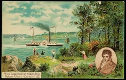 "First Steamboat on Hudson River. Robert Fulton's "Clermont" 1807."